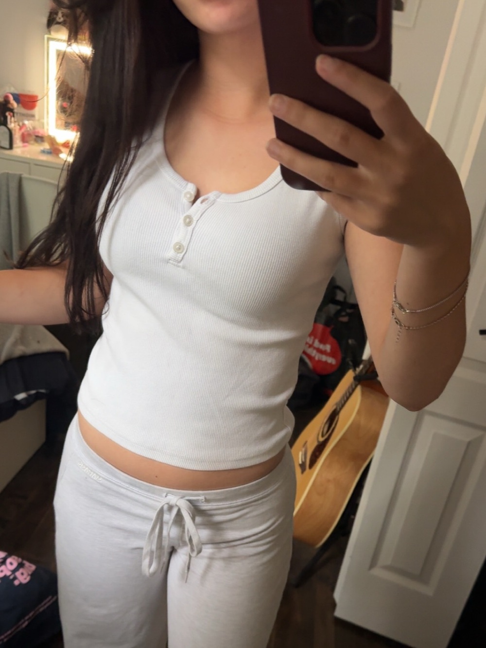 White Ribbed Henley Baby Tee